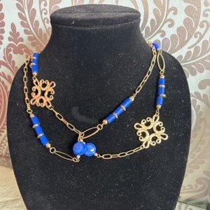 SRV88 Gold & Blue Extra Long Necklace by LIZA KIM